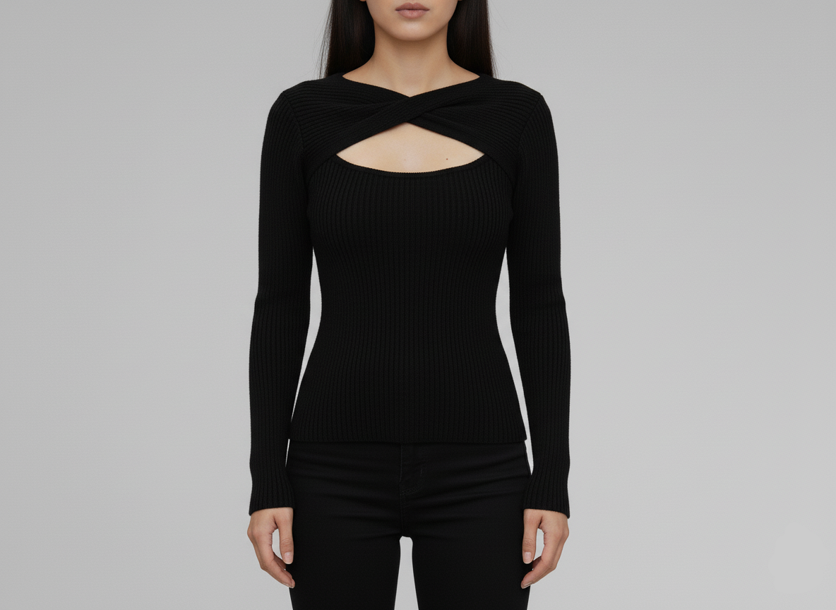 Twist-Neck Ribbed Sweater