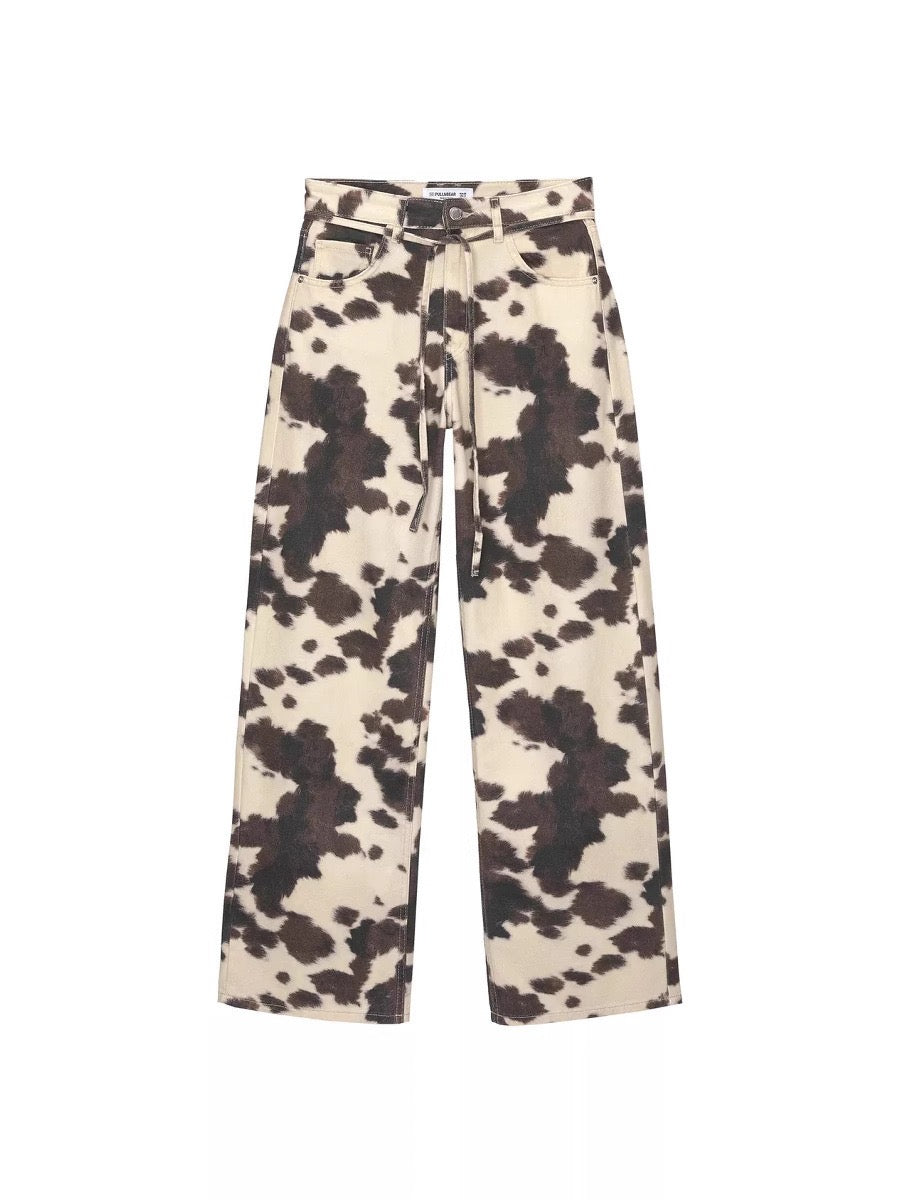 High-Rise Relaxed Cow Print Jeans