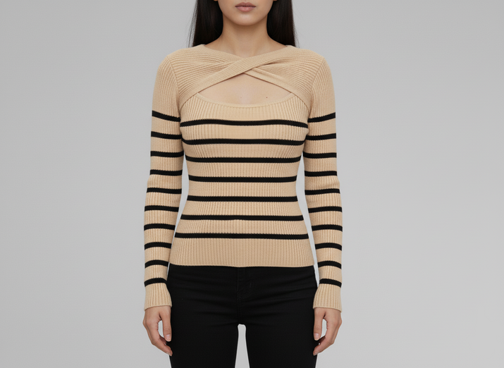 Twist-Neck Ribbed Sweater