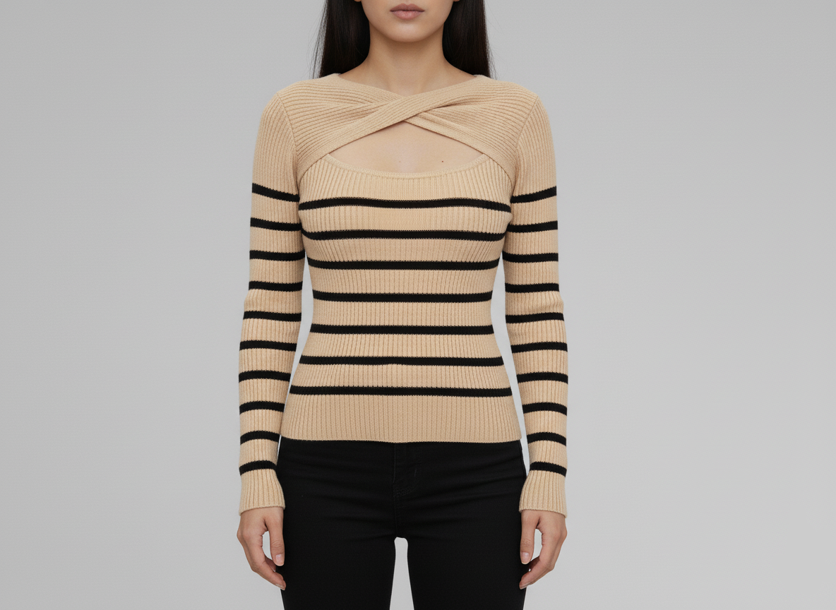 Twist-Neck Ribbed Sweater