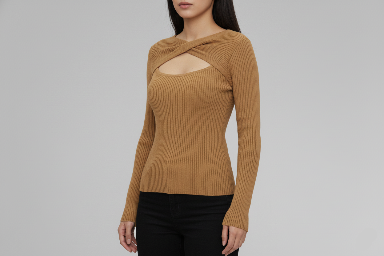 Twist-Neck Ribbed Sweater