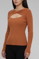 Twist-Neck Ribbed Sweater