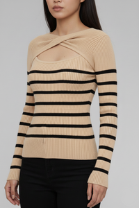 Twist-Neck Ribbed Sweater