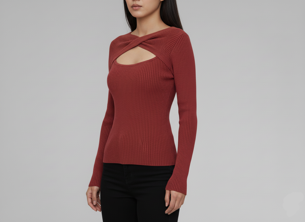 Twist-Neck Ribbed Sweater