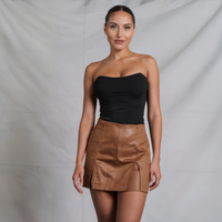 Split-hem faux-leather skort