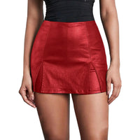Split-hem faux-leather skort